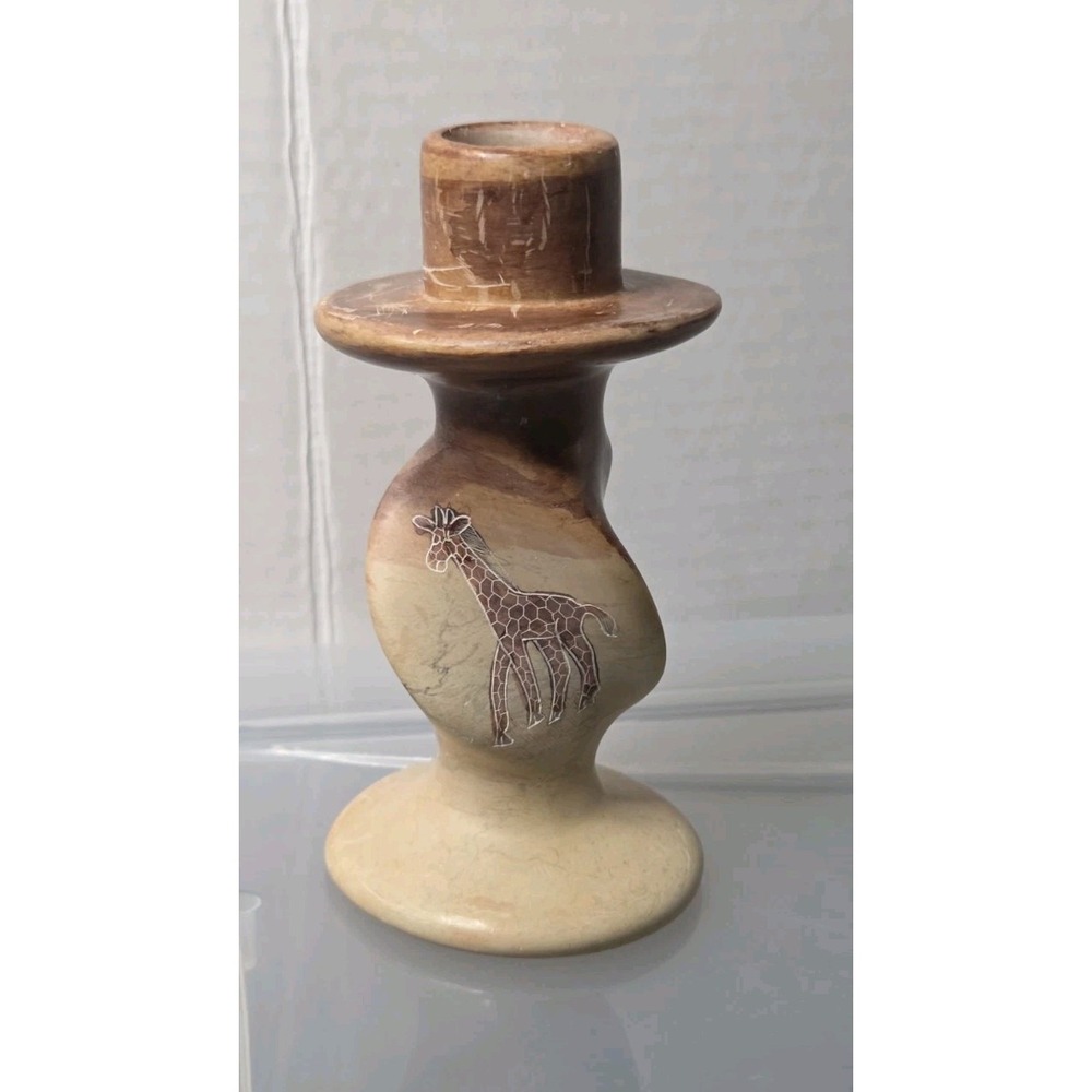 Vtg African Handmade 6" Soapstone Giraffe Candlestick Holder Kenya Brown Stone